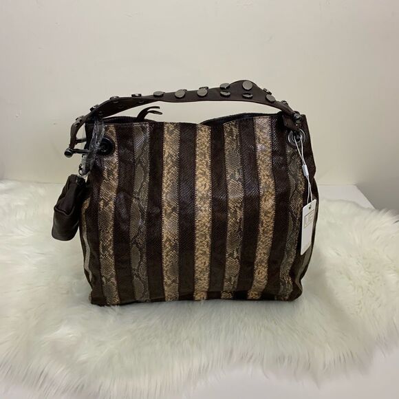 Amara Vegan Leather Snake Stripe Hobo Bag - Picture 7 of 8